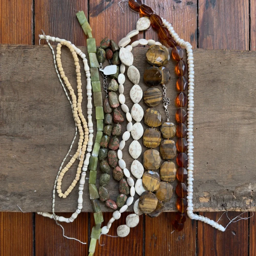 Mixed natural and faux stone strung strand beads large and small 1lb 7oz